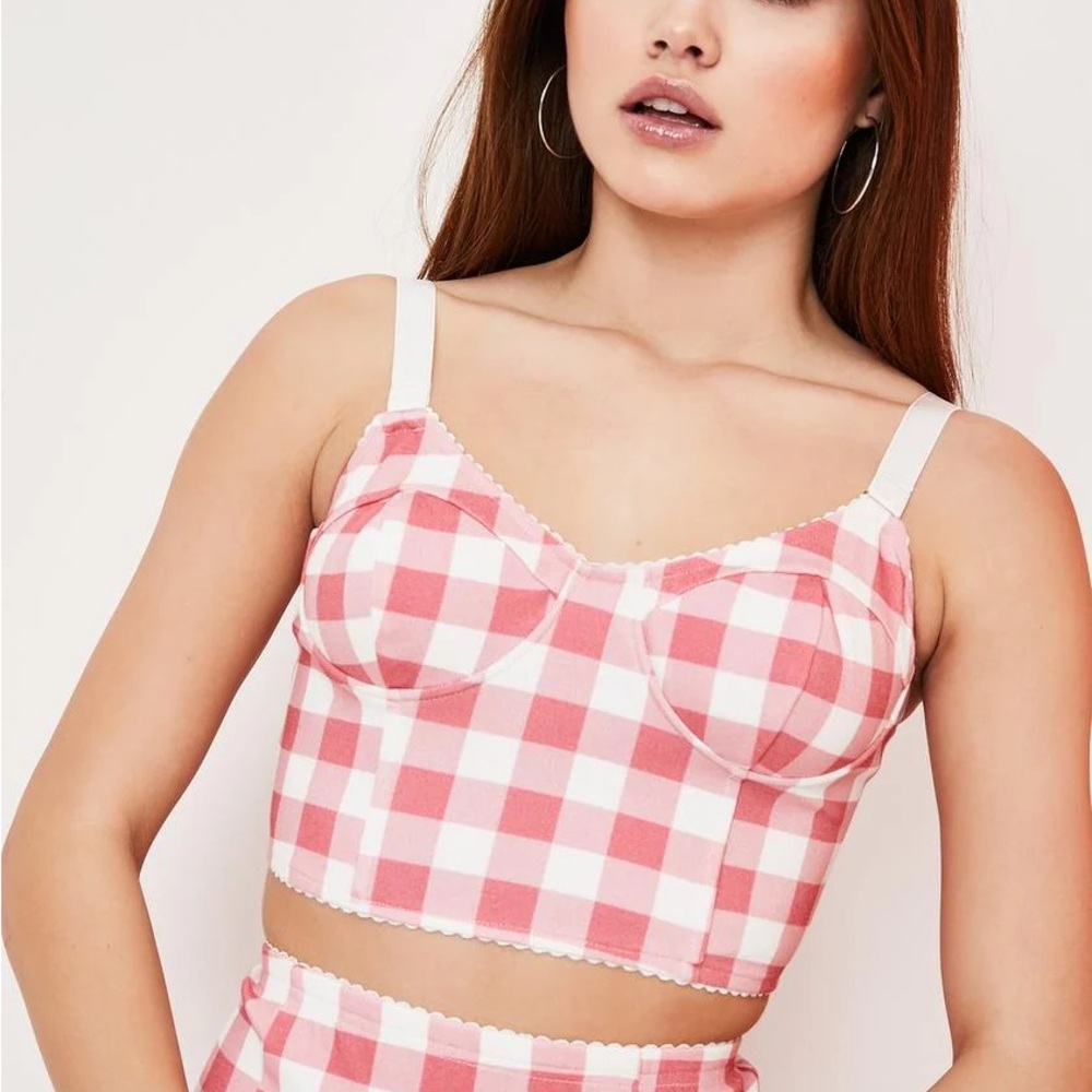 Current Mood Pink and White Checkered Top